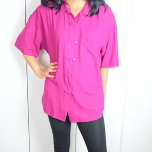 Vivid Fuchsia 100% Silk Button Down Shirt